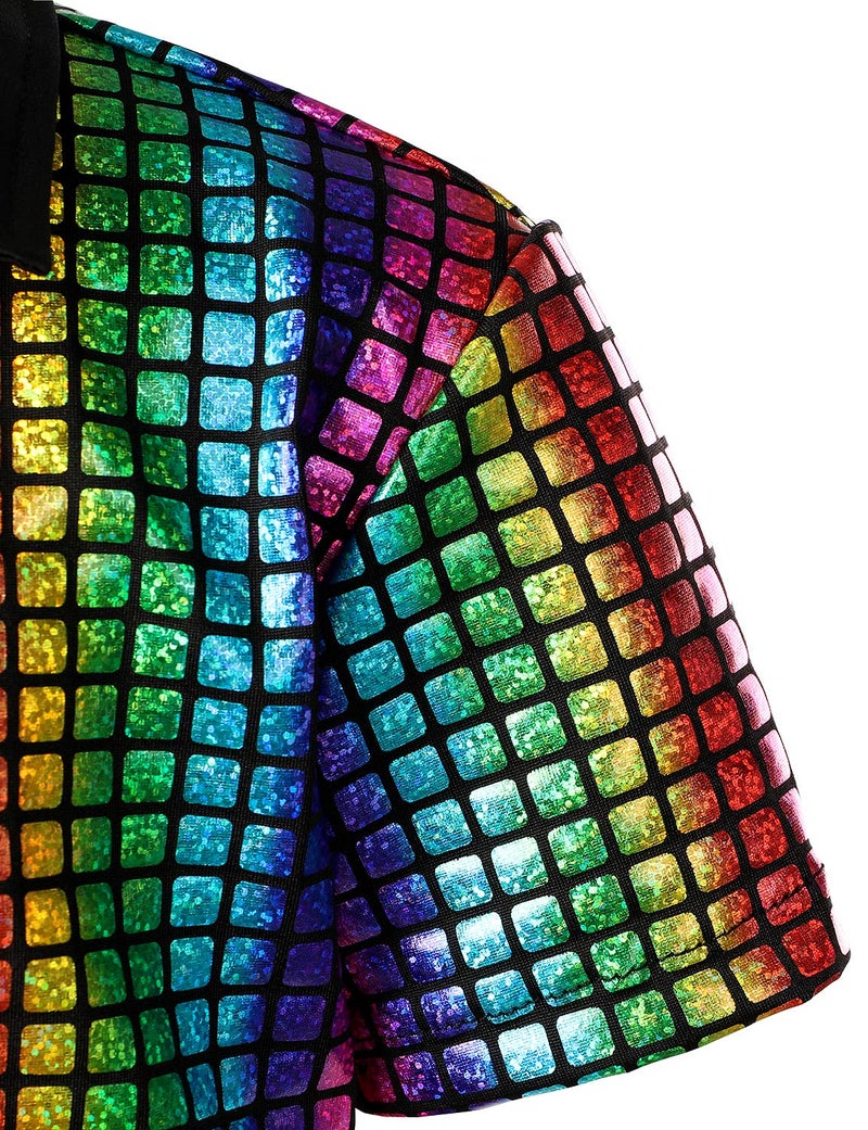JOGAL Boy's Dress Shirt Sequins Button Down Shirts 70s Disco Party Costume 10 Multicolour - Image 4